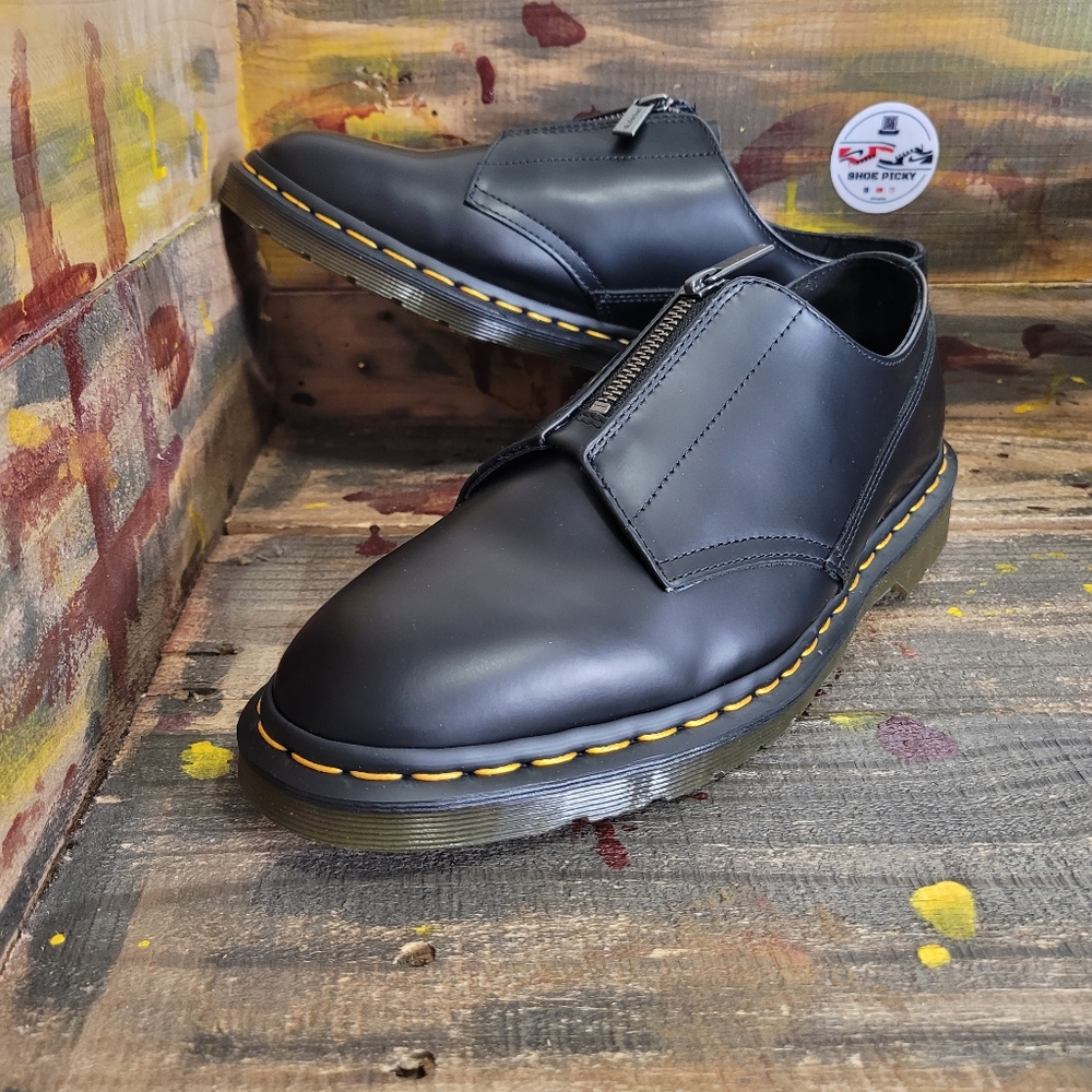 Dr. Martens Black Leather Derbys with Yellow Stitching